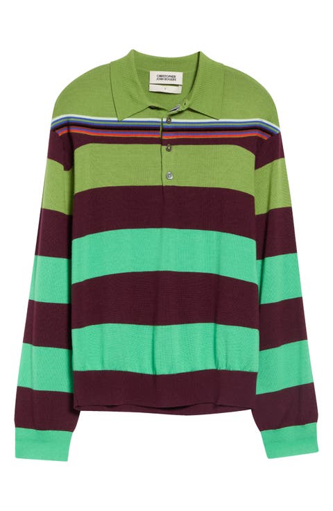 Stripe Merino Wool & Silk Polo Sweater