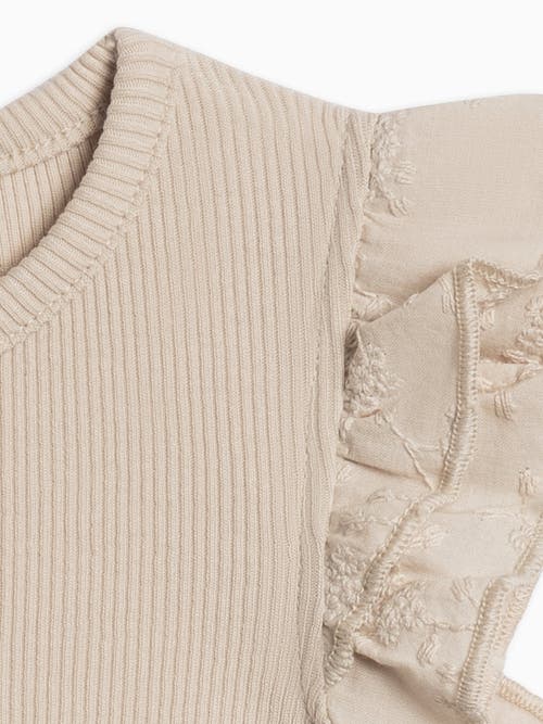 Colored Organics Daphne Ribbed Tank With Eyelet Ruffle In Brown
