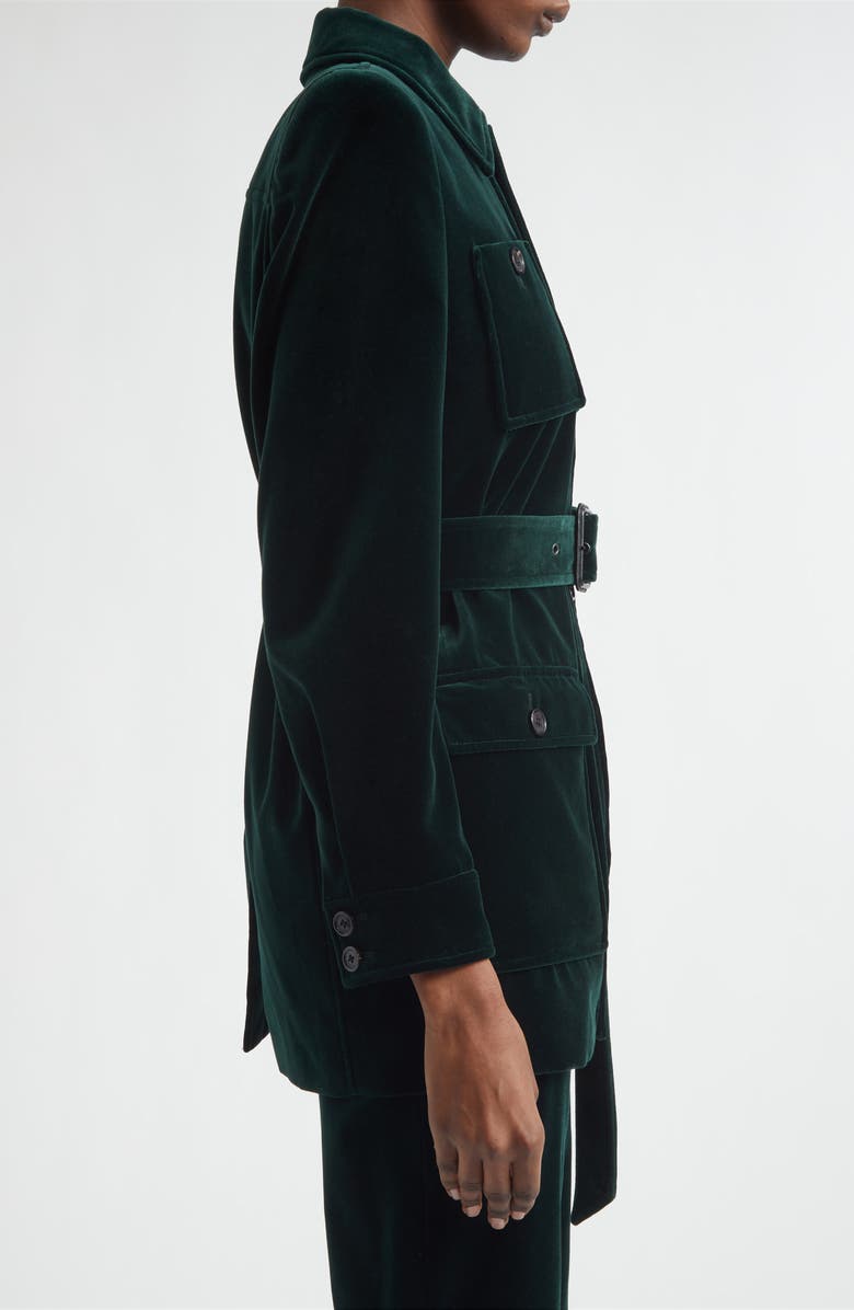Saint Laurent Belted Cotton Velveteen Jacket, Alternate, color, Emeraude