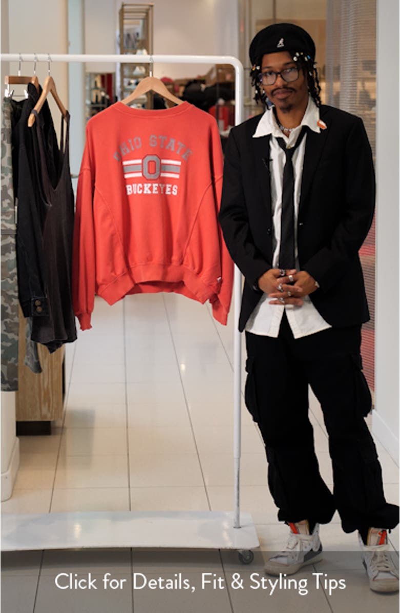 Women's Colosseum Scarlet Ohio State Buckeyes Audrey Washed Pullover Sweatshirt, sales video thumbnail