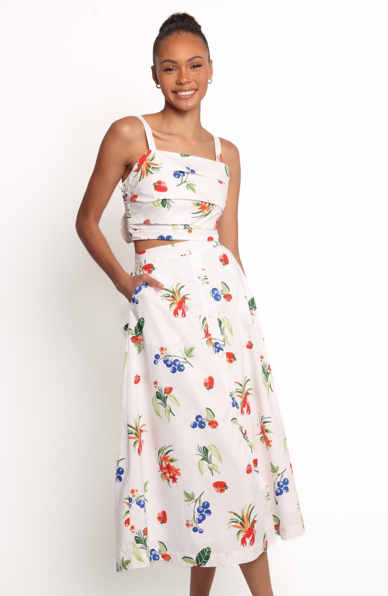 Petal & Pup Geneva Cotton Midi Skirt, Alternate, color, Off White/ Red