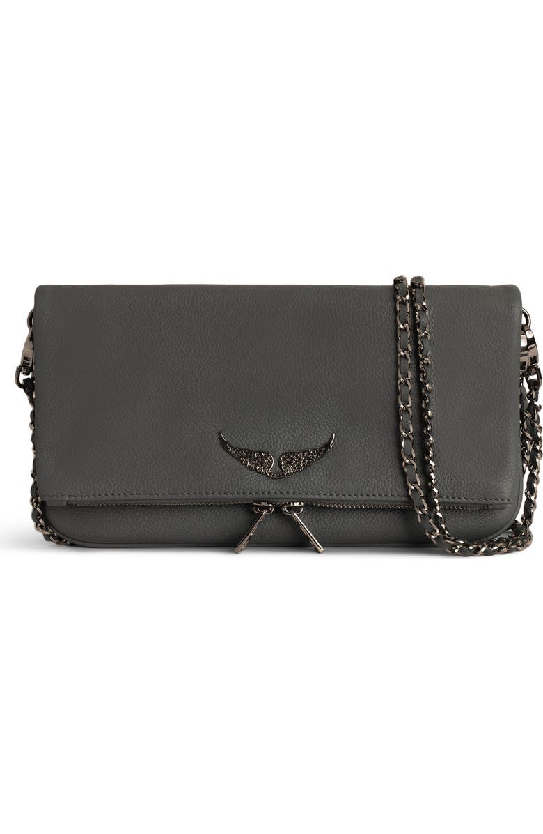 Zadig & Voltaire Rock Grained Leather Crossbody Bag, Main, color, Road Silver