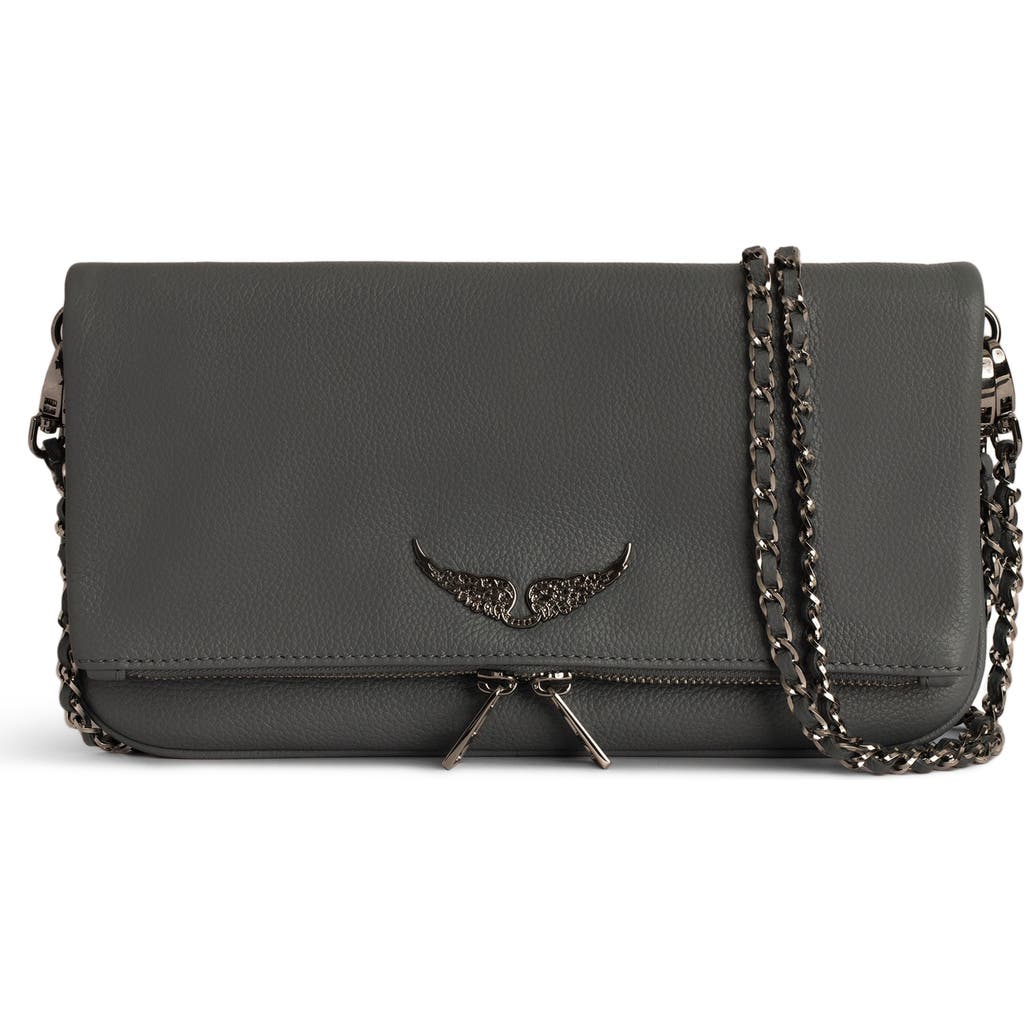 Zadig & Voltaire Rock Grained Leather Crossbody Bag in Road Silver at Nordstrom