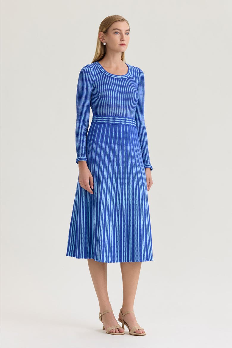 Linear Pointelle Lined Tonal Soft Knit Fit-N-Flare Midi Dress, Alternate, color, Sapphire Sea/Serene