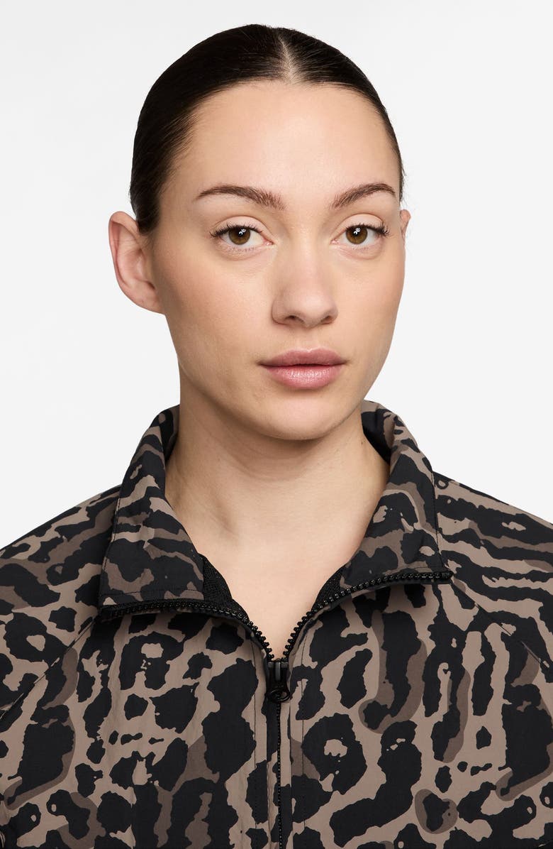 Nike Leopard Print Swoosh Water Repellent Jacket, Alternate, color, 010 Black/ Black