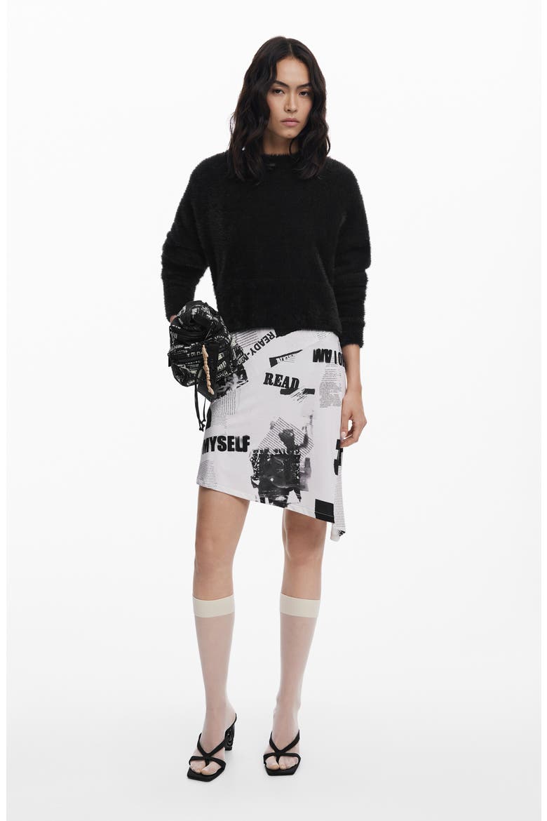 Mixed Media Asymmetric Dress, Alternate, color, BLACK