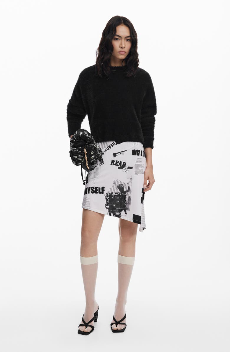 Desigual Mixed Media Asymmetric Dress, Alternate, color, Black