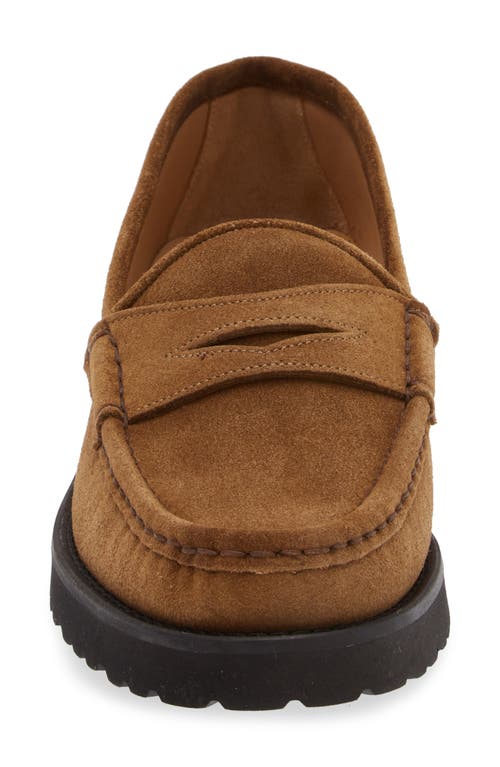 Ann Mashburn Lug Penny Loafer In Tobacco Suede