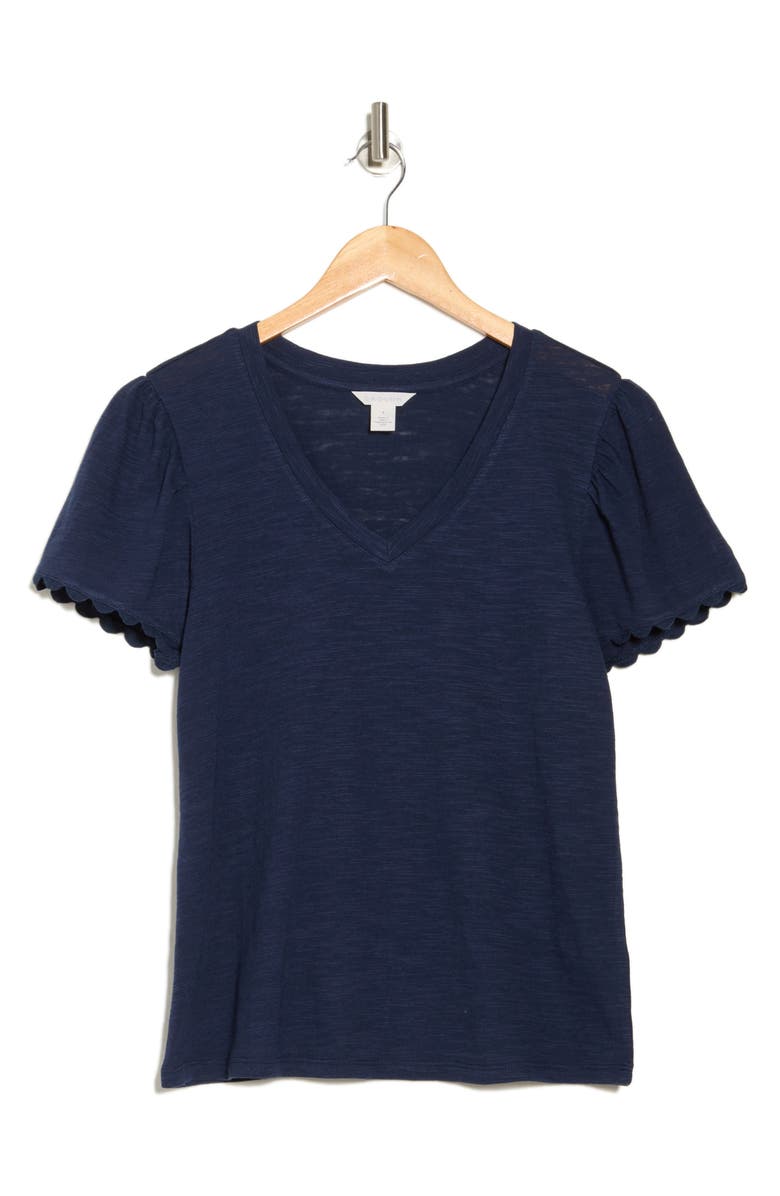 Caslon<sup>®</sup> Scallop Trim T-Shirt, Alternate, color, Navy Still