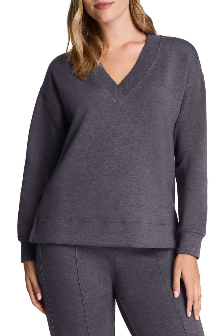 AirEssentials® Brushed V-Neck Tunic Sweatshirt, Main, color, HEATHER STORM