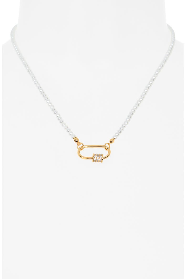 Cubic Zirconia & Faux Pearl Carabiner Necklace, Alternate, color, CLEAR- WHITE- GOLD