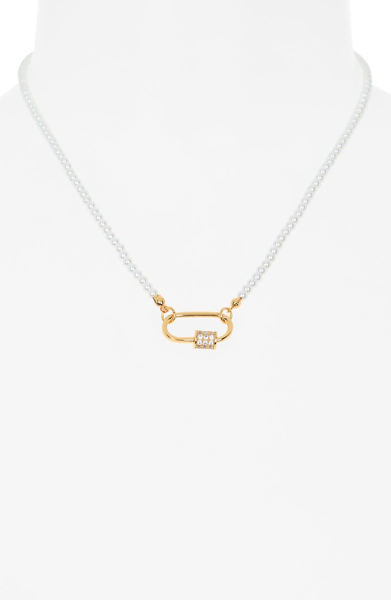 Leith Cubic Zirconia & Faux Pearl Carabiner Necklace, Alternate, color, Clear- White- Gold
