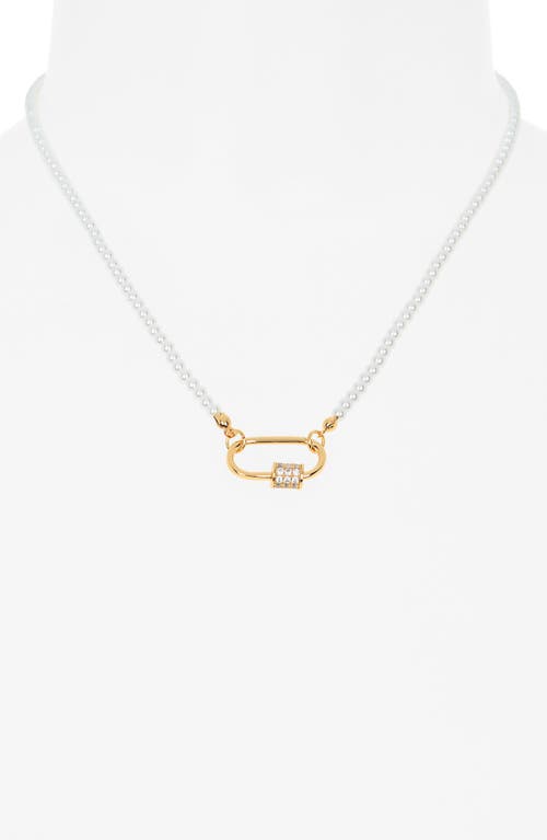 Leith Cubic Zirconia & Faux Pearl Carabiner Necklace In Gold