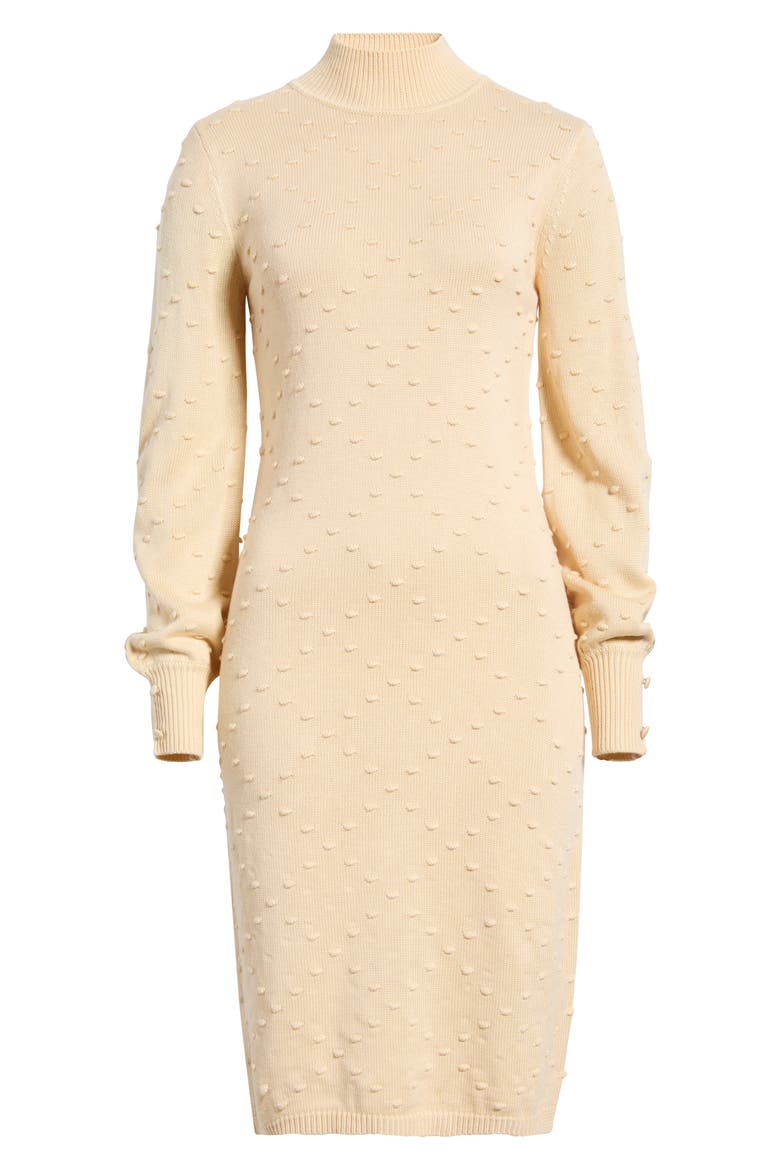 Bobble Diamond Stitch Long Sleeve Sweater Dress, Main, color, MACADAMIA