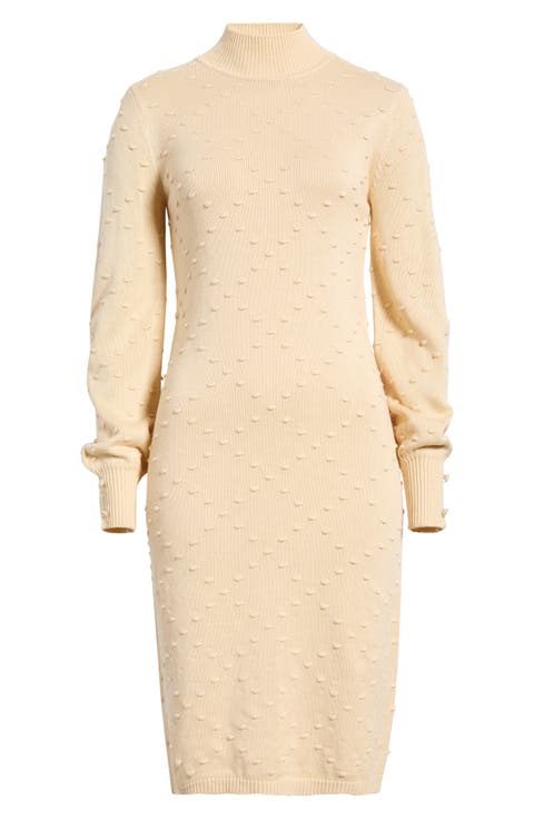 Bobble Diamond Stitch Long Sleeve Sweater Dress