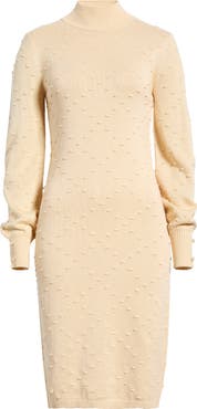 AK ANNE KLEIN Bobble Diamond Stitch Long Sleeve Sweater Dress