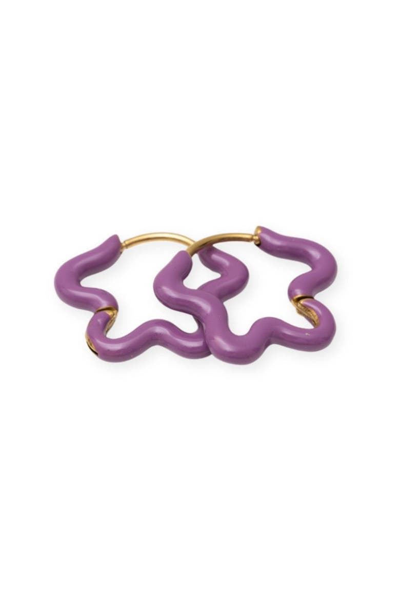 Enamel Flower Hoop Earrings, Main, color, Purple