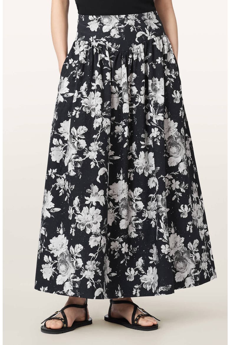Levy Floral Print A-Line Skirt, Main, color, JARDINA MONO BLACK