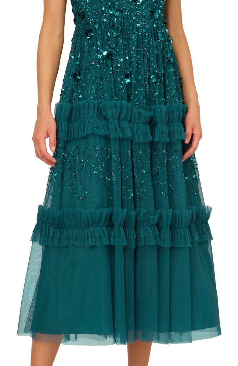Adrianna Papell Embellished Ruffle Tiered Mesh Cocktail Dress, Alternate, color, Deep Azure