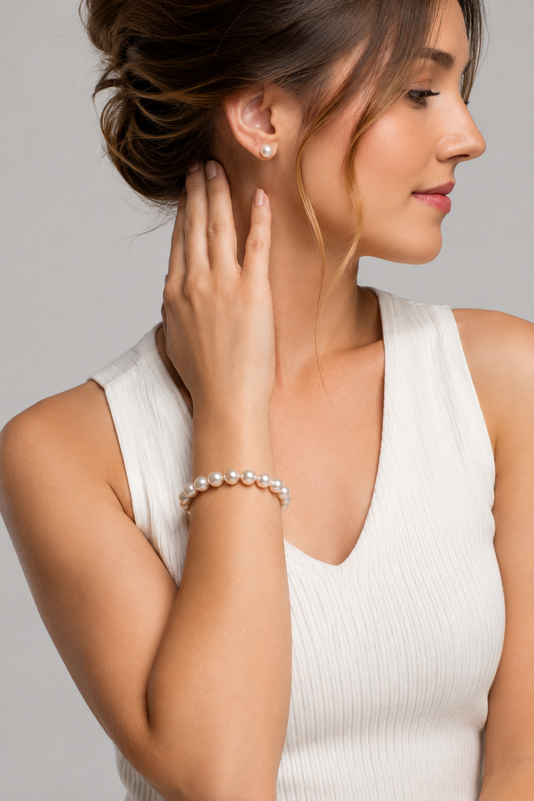 9.0-9.5mm Akoya White Pearl Bracelet, Alternate, color, White Gold Clasp