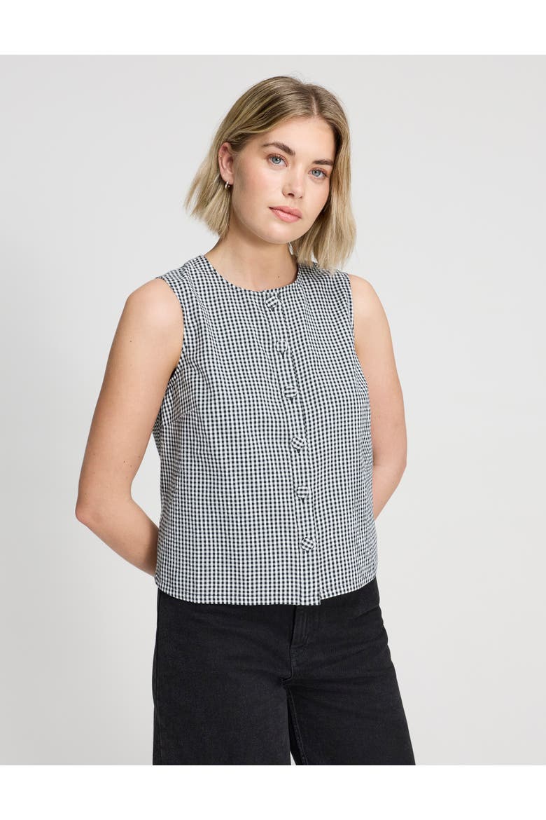 Maggie Cotton Gingham Sleeveless Top, Alternate, color, Black Gingham Check