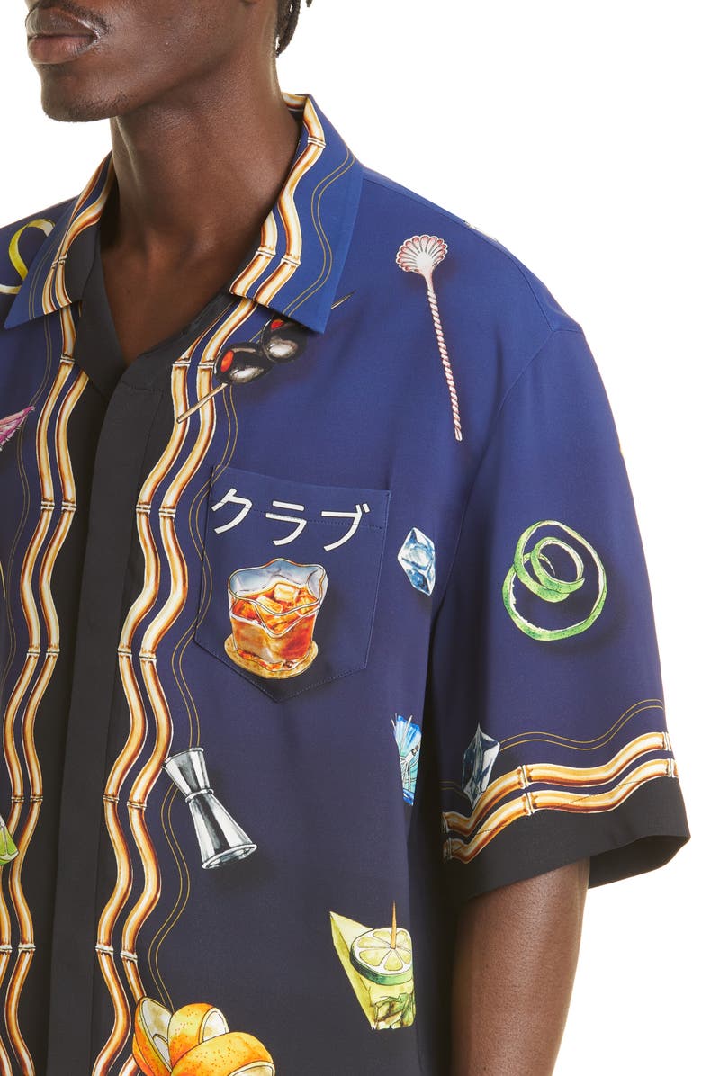 Casablanca Short Sleeve Silk Button-Up Shirt, Alternate, color, 