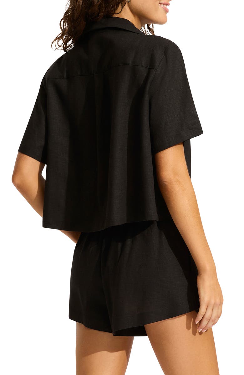 Seafolly Palermo Tie Front Cover-Up Shirt, Alternate, color, Black