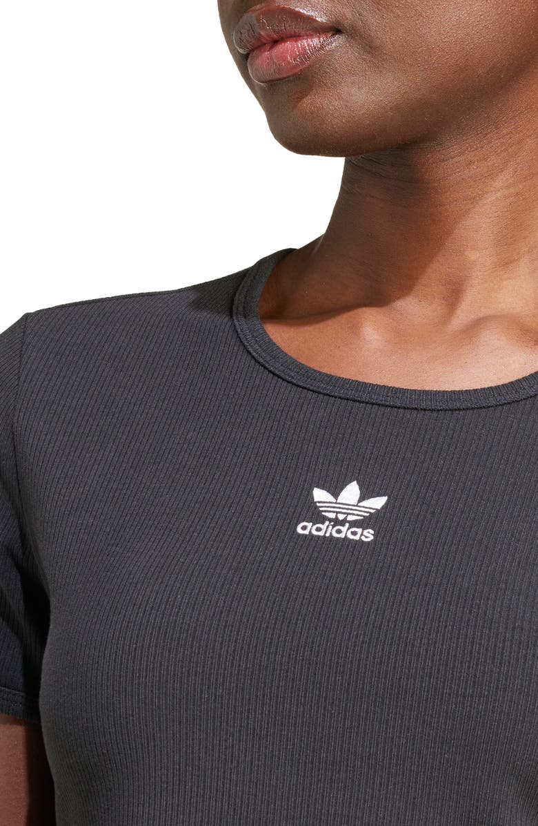 adidas Originals Essentials Trefoil Logo Crop Rib T-Shirt, Alternate, color, Black