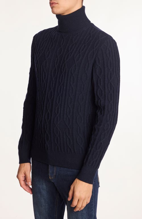 Paisley & Gray Cable Stitch Turtleneck Sweater In Blue
