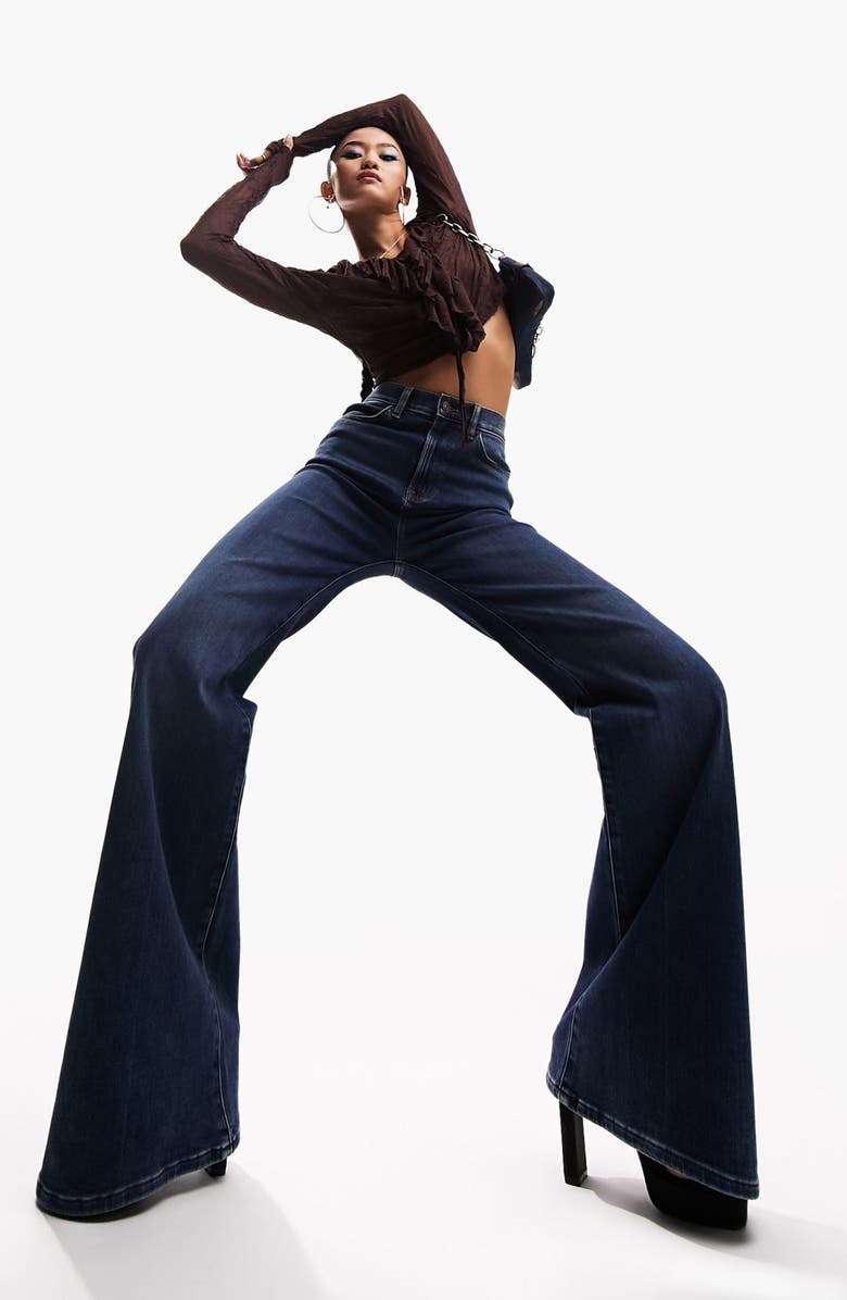 ASOS DESIGN '70s Power Stretch High Waist Flare Jeans, Main, color,