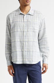 PALMES Plaid Wrinkle Cotton & Linen Blend Button-Up Shirt