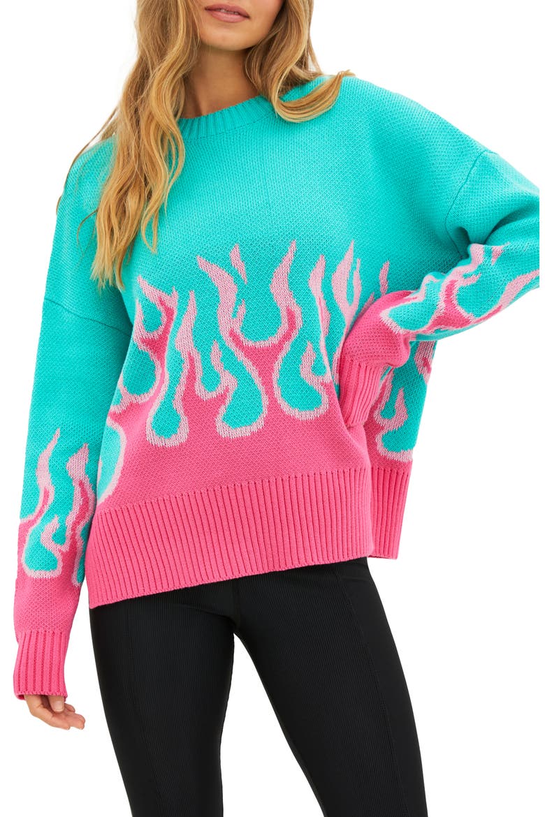 Callie Jacquard Flames Sweater, Main, color, FANDANGO FLAMES