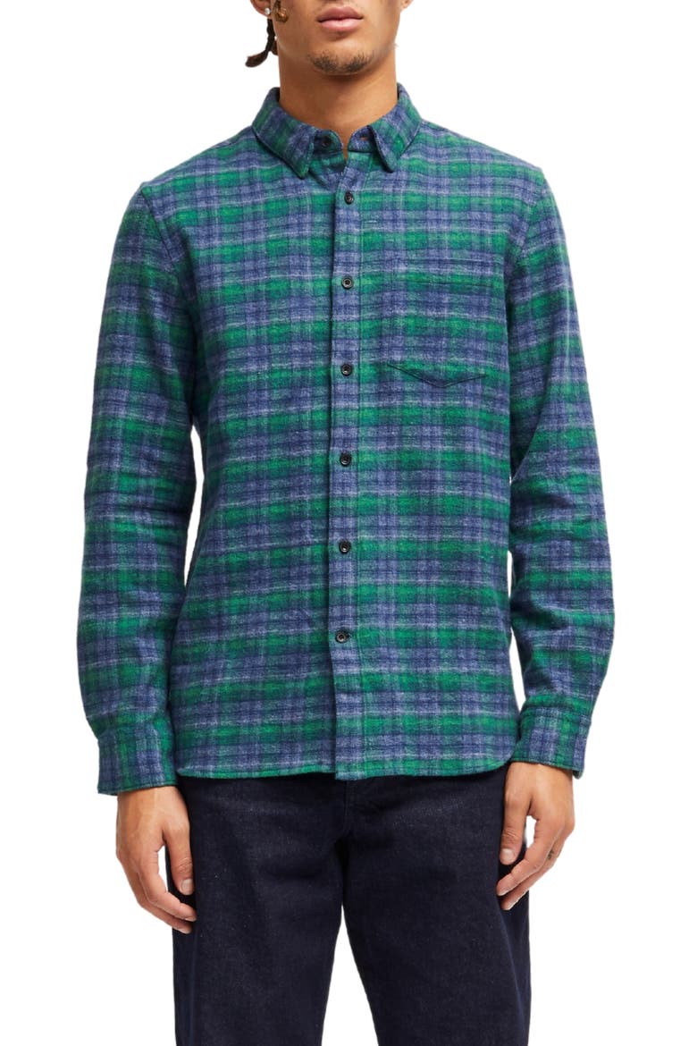 Elder Check Flannel Button-Up Shirt, Main, color, 30-FAIRWAY GREEN MULTI