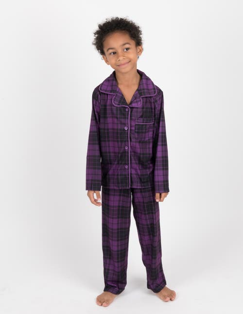 Leveret Kids Button-front Flannel Printed Holiday Pajama Set In Black