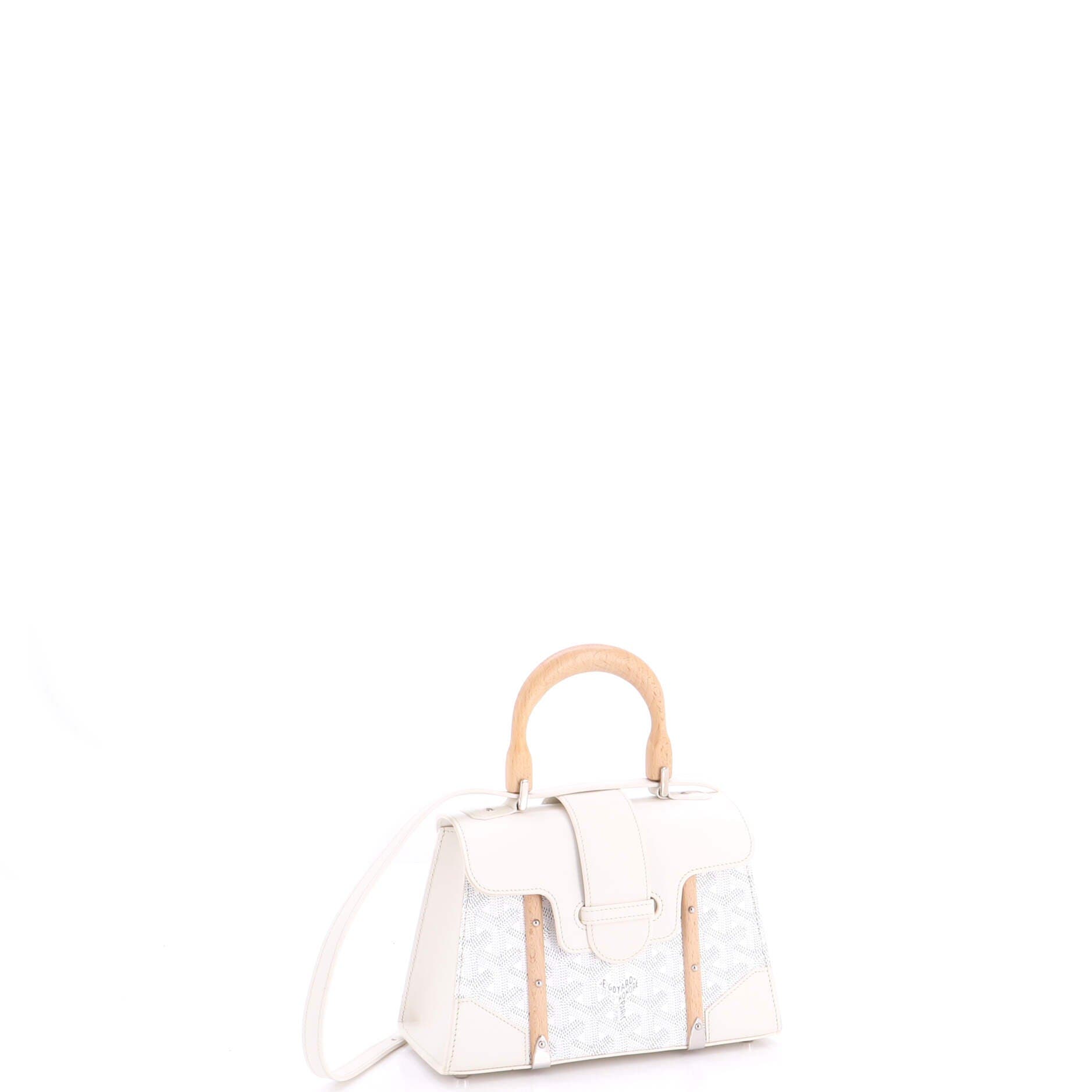 Structured Saigon Top Handle Bag Coated Canvas with Leather Mini, Alternate, color, White