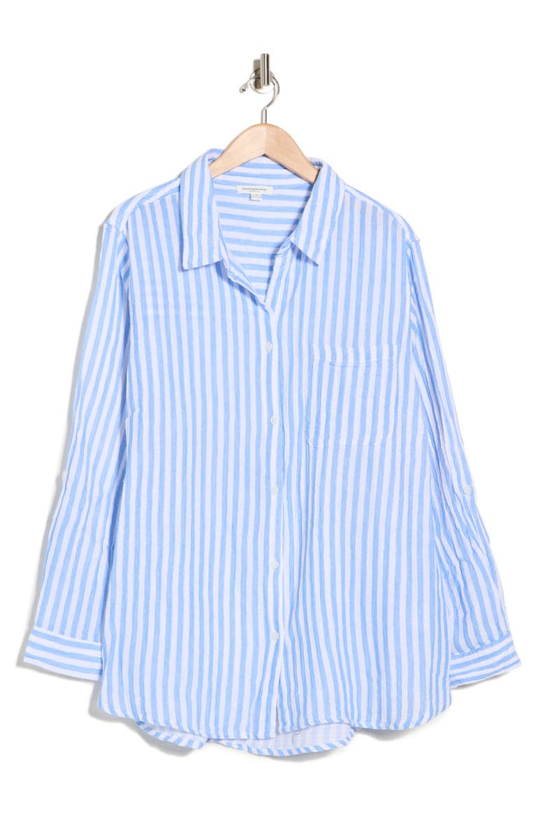 beachlunchlounge Alena Cotton Button-Up Shirt, Alternate, color, Bluebell