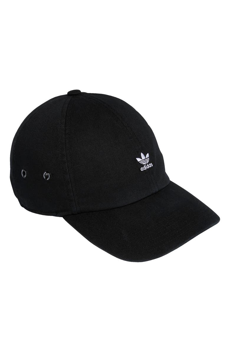 adidas Originals Mini Trefoil Relaxed Strap Back Hat, Main, color, Black/ White