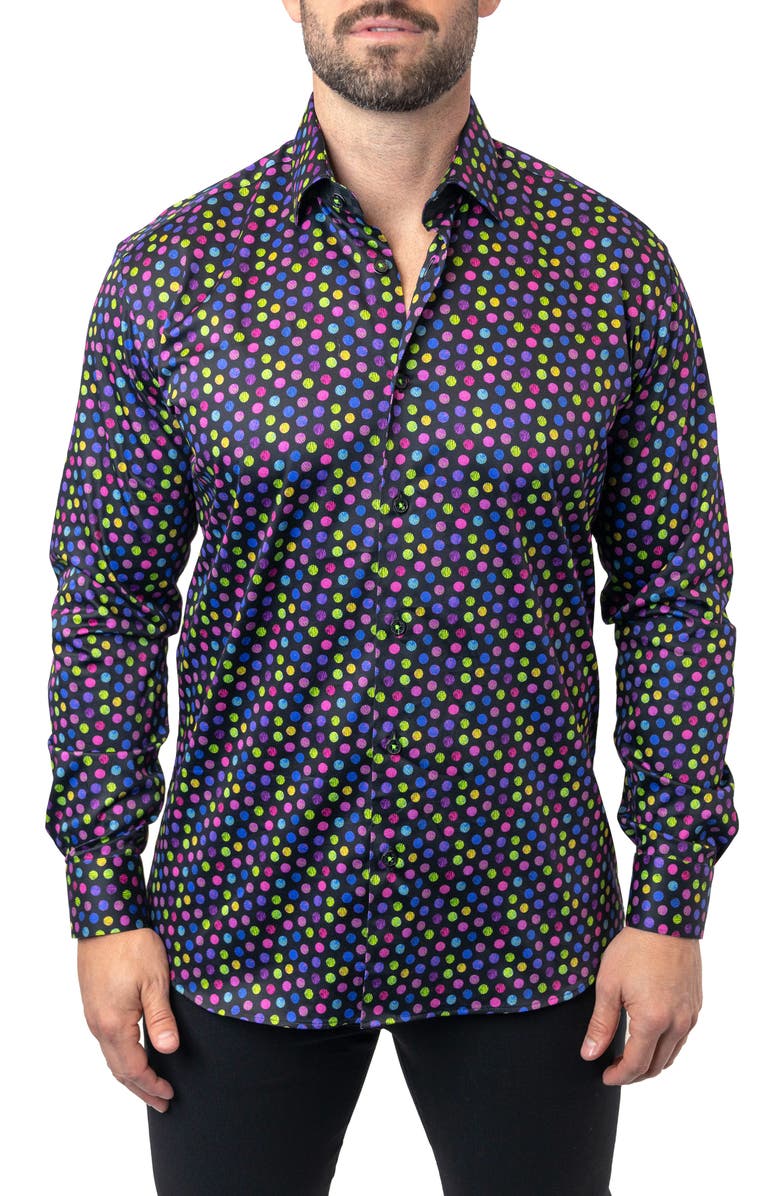 Maceoo Fibonacci Skittles Contemporary Fit Button-Up Shirt, Main, color, Black