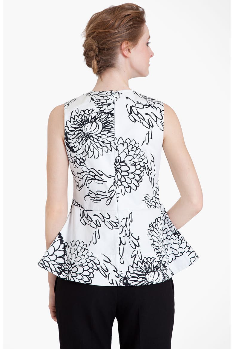 Mum Print Gabardine Peplum Top, Alternate, color, BLACK WHITE