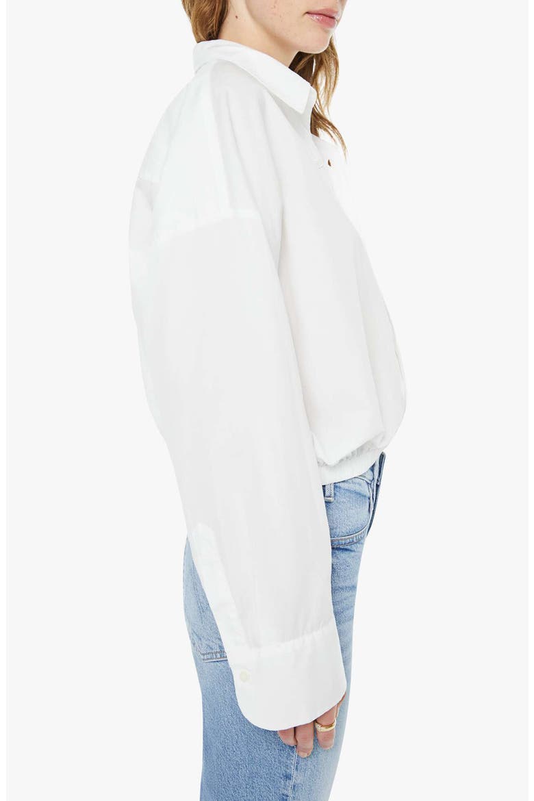 The Scrunchie Frenchie Bubble Hem Cotton Button-Up Shirt, Alternate, color, WHITE