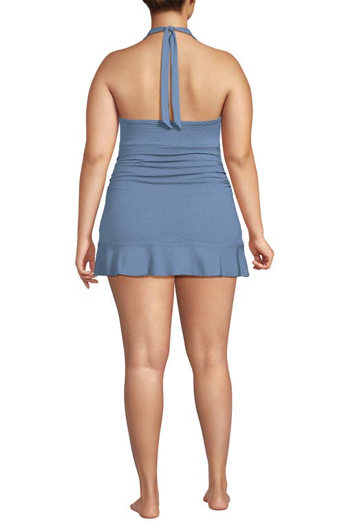 Lands' End Pique Halter Ruffle Hem Mini Swim Dress Swimsuit In Dusk Sky