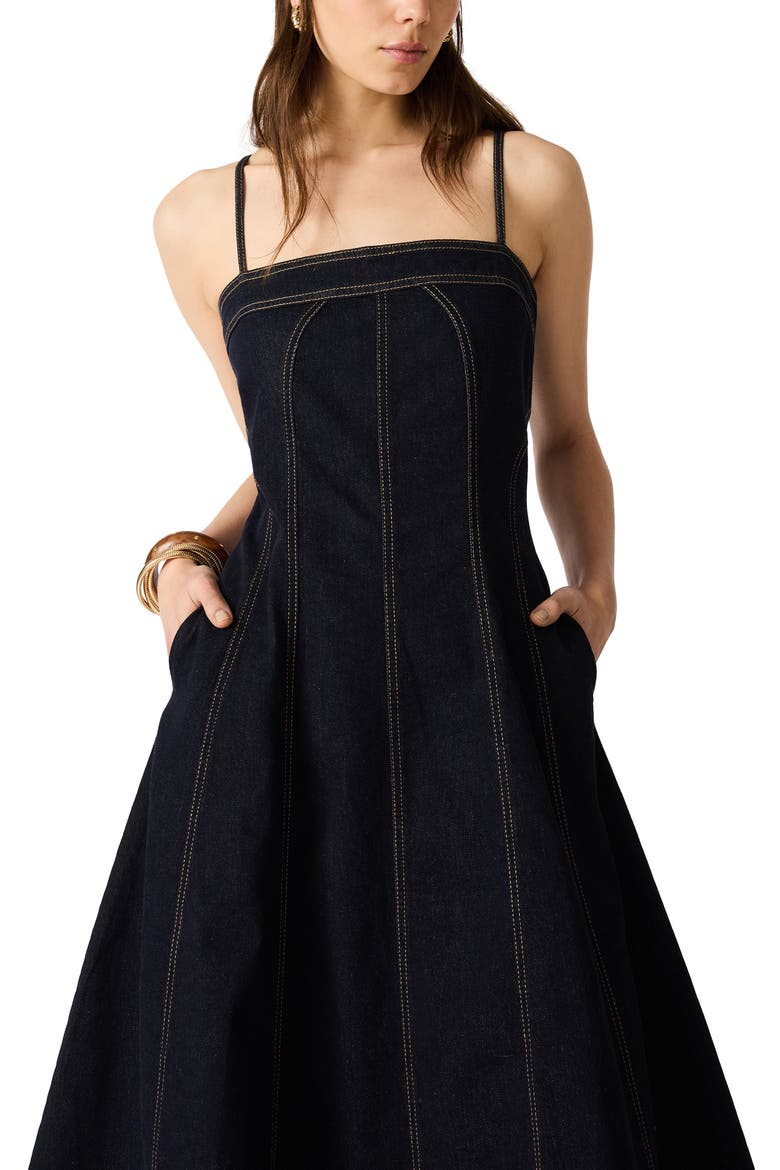 Capri Stretch Cotton Denim Midi Dress, Alternate, color, INDIGO HAZE