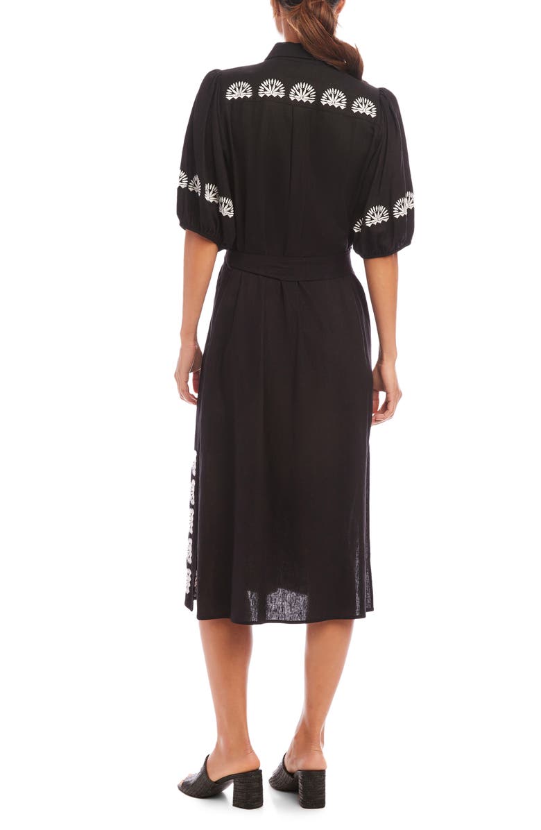 Karen Kane Embroidered Linen Blend Shirtdress, Alternate, color, Black