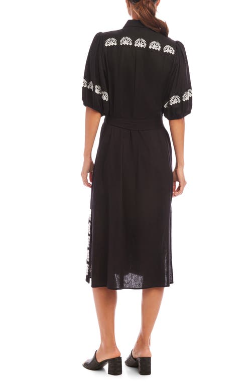 Karen Kane Embroidered Linen Blend Shirtdress In Black