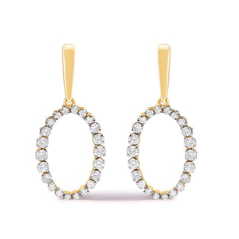 14K Yellow Gold Graduating 1/2 Cttw Diamond Oval Dangle Earrings
