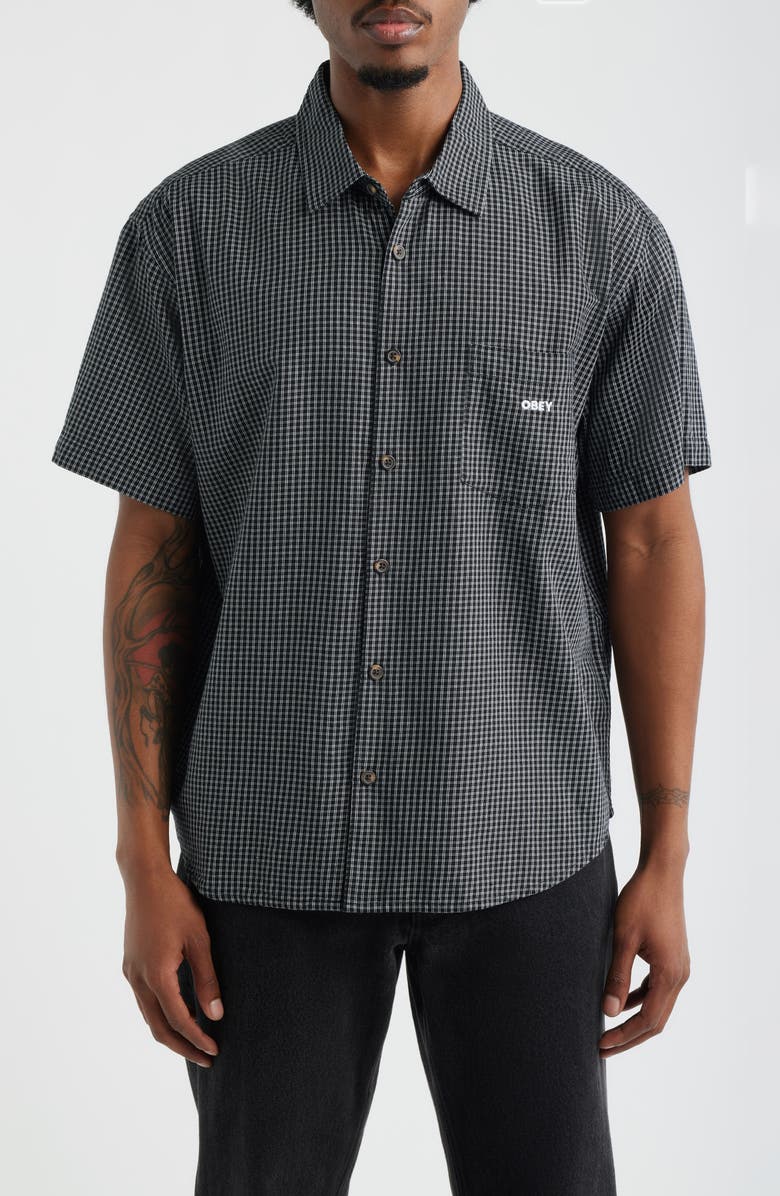 Obey Bigwig Frank Check Short Sleeve Button-Up Shirt, Main, color, Black Multi