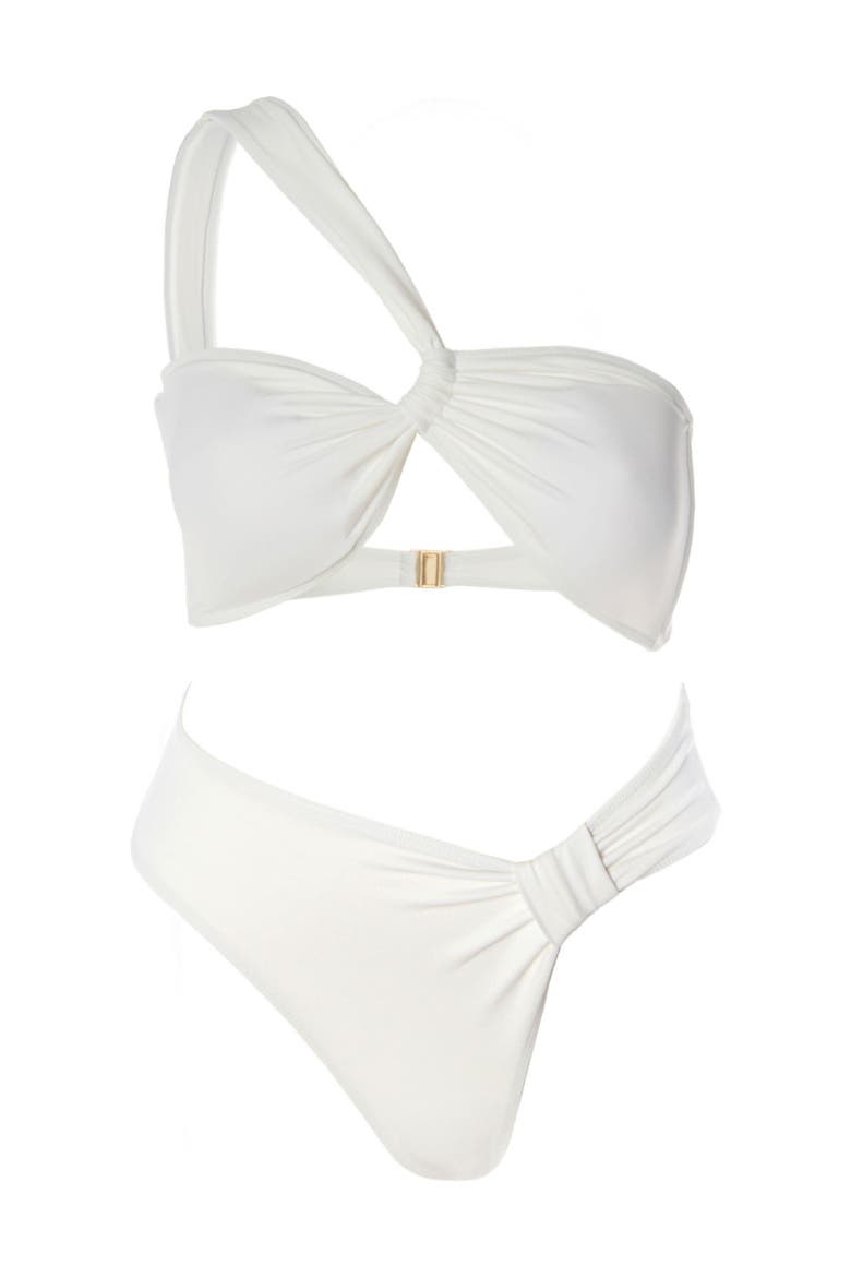 Cacia Asymmetric Ruched Bandeau Top And Bottom 2-Piece Bikini Set, Alternate, color, White