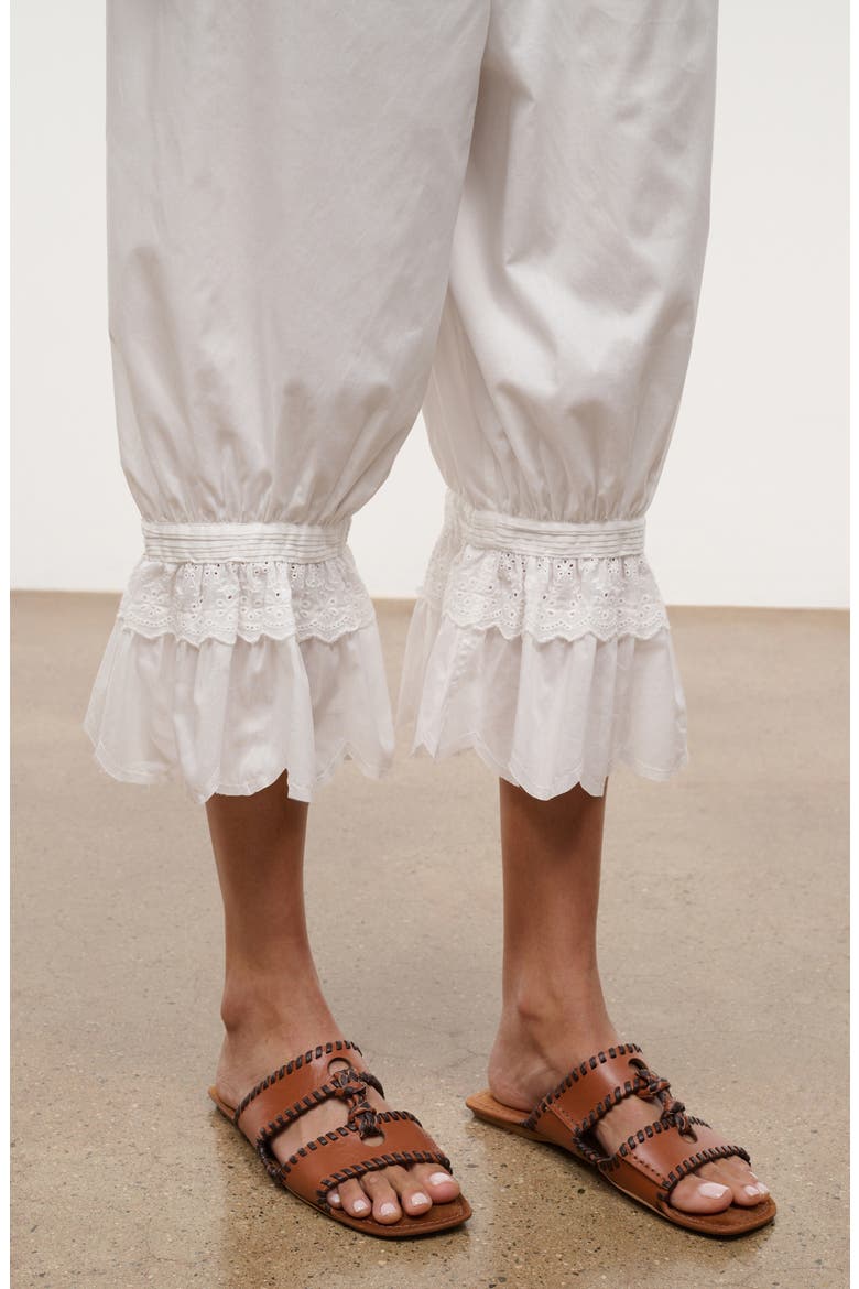 Renzo Embroidered Lace Detail Crop Cotton Pants, Alternate, color, IVORY