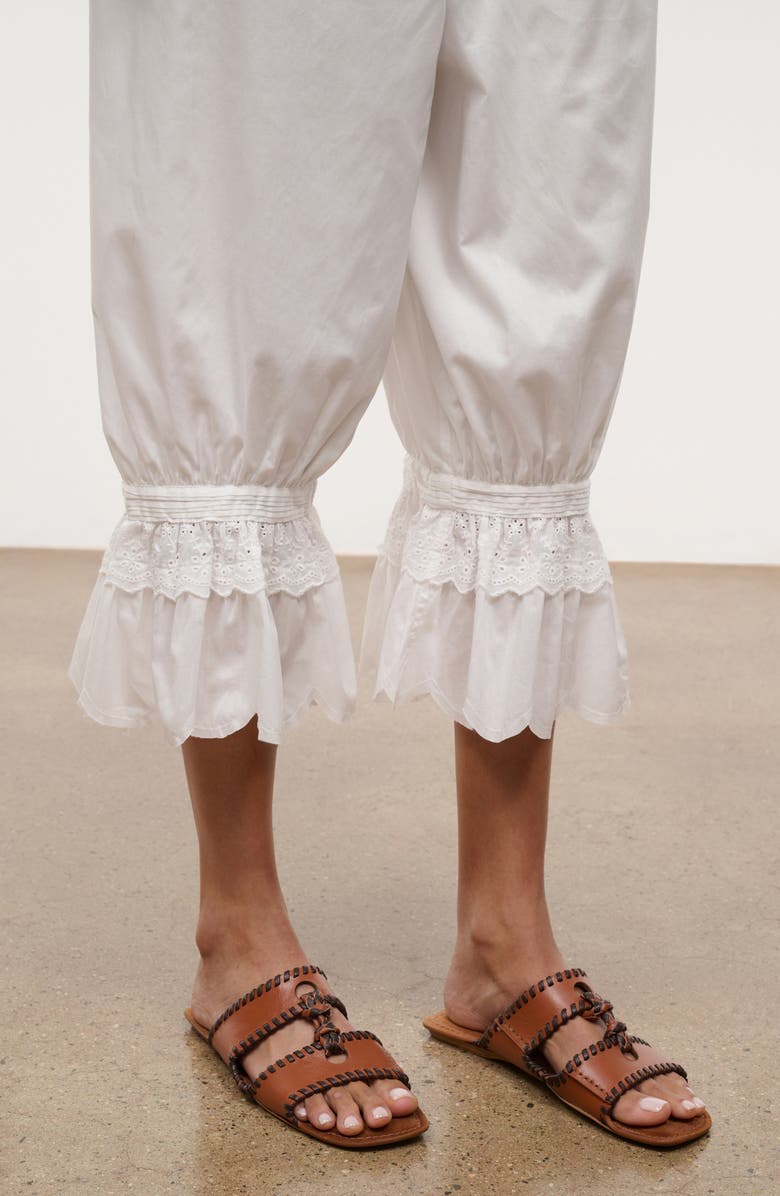 STAUD Renzo Embroidered Lace Detail Crop Cotton Pants, Alternate, color, Ivory