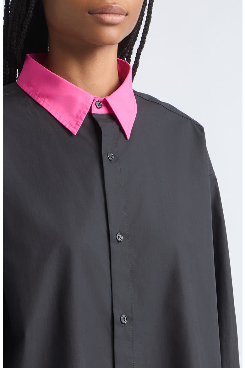 Contrast Collar Cotton Button-Down Shirt, Alternate, color, BLACK/ PINK